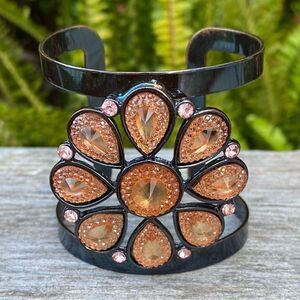 Charming Charlie Bronze/Amber/Pink Rhinestone Adjustable Cuff Bracelet. OS. EUC!